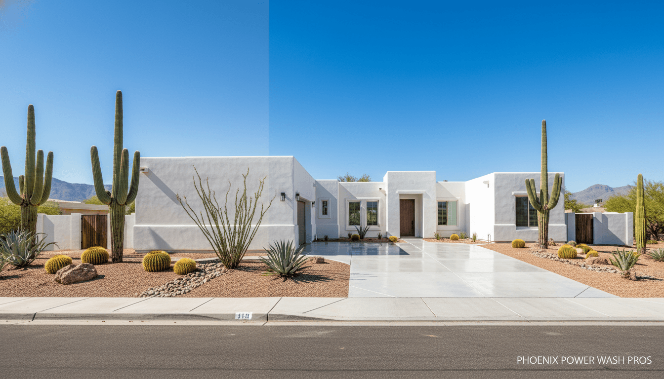 Clean Phoenix home exterior after professional pressure washing by American Eagle Wash